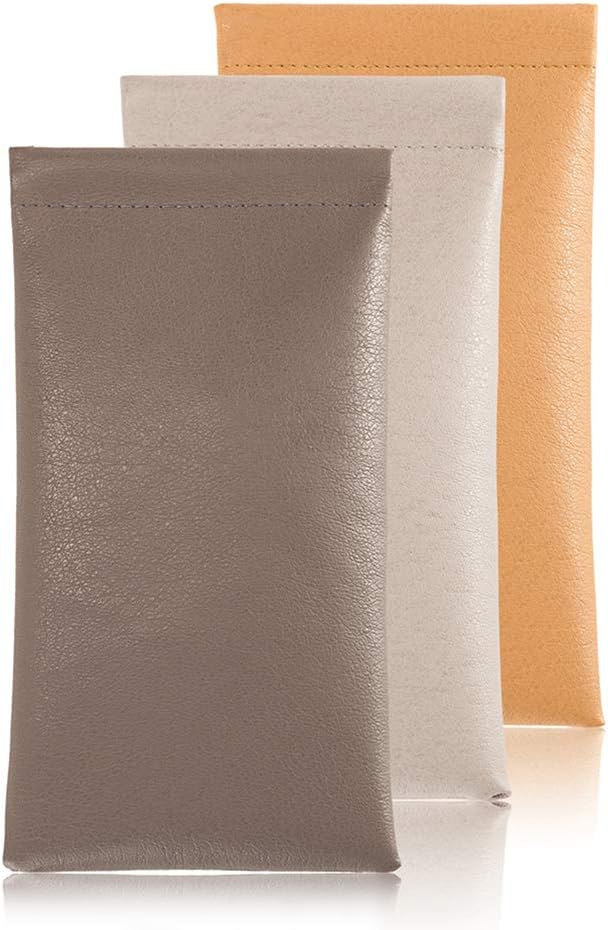 TRIUMPH VISION Eyeglass Case Glasses Case Soft Sunglass Pouch Sleeve 3 Pack | Slim Lightweight Alternative to Bulky Case, Leather Lined Protect Lens, Squeeze Easy to Use, Stylish Portable for Daily Use by TRIUMPHVISION