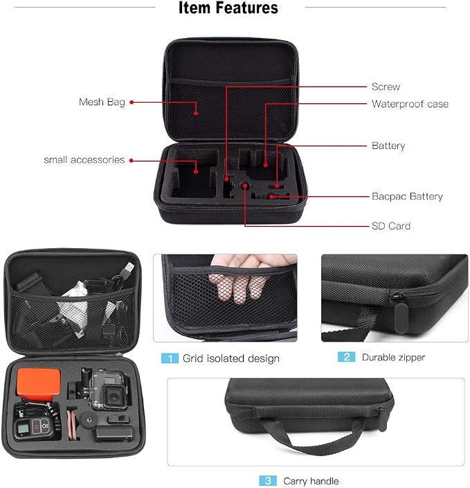 TEKCAM Action Camera Carrying Case Protective Storage Bag, Medium | Compatible with Gopro Hero 13 12 11 10 9 8 7/AKASO EK7000/Brave 4/Brave 7 LE/Brave 8/APEXCAM/Dragon Touch Action Camera - Image 3