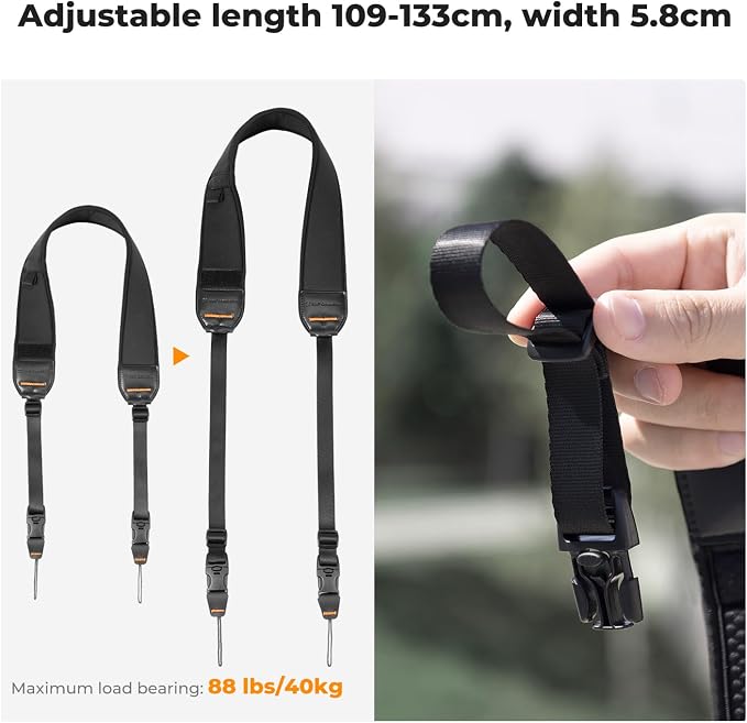 K&F CONCEPT Camera Neck Strap | Soft Neoprene, Adjustable Shoulder Belt, Zipped Pocket, Compatible with Sony/Canon/Nikon/Fuji DSLR SLR Mirrorless - Image 2