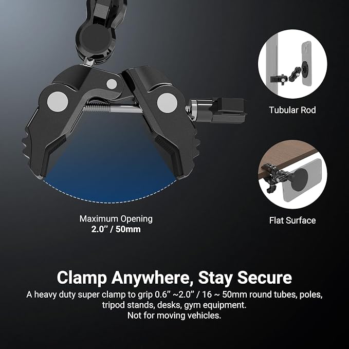 NEEWER Magnetic Mobile Phone Holder with Super Clamp, Adjustable Metal Holder with 1/4 Inch Screw and Ball Heads, Magic Arm Compatible with MagSafe iPhone for Pole, Tripod, Microphone Stand, Table - Image 4