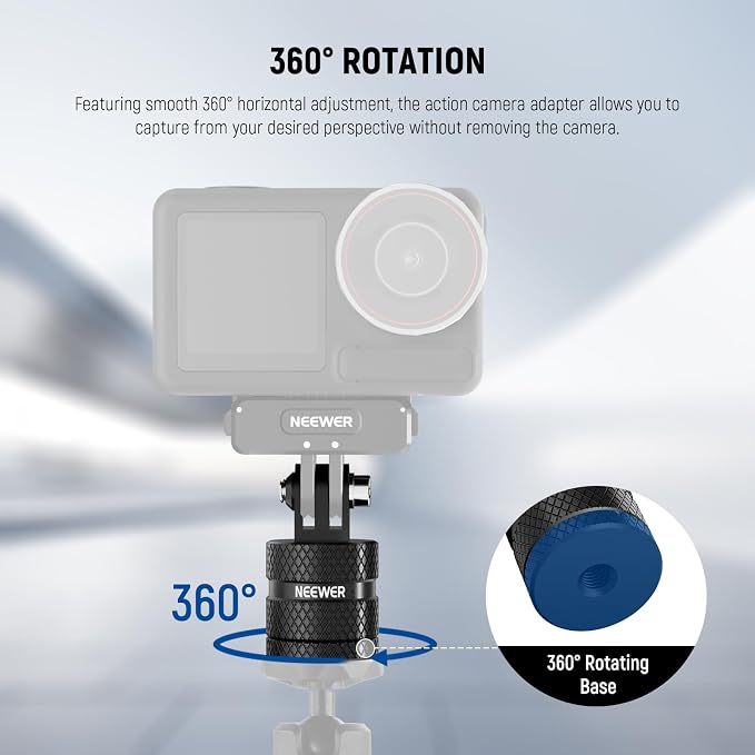 NEEWER Action Camera Tripod Mount Adapter Compatible with GoPro Hero 13 Go Pro 12 11 10 9 Black DJI Osmo Action 5 Pro 4 3, 360° Swivel 1/4"-20 to 3 Prong Mount for Standard 1/4 Accessories, GP-89 - Image 5