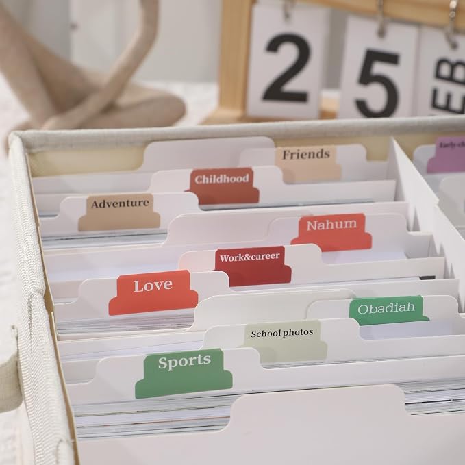 Aokeyee Photo Storage Box Holds 3400+ 4x6 Pictures | Photo Organizer Box, 8 Dividers, 24 Paperboard, with Blank Label - Image 9