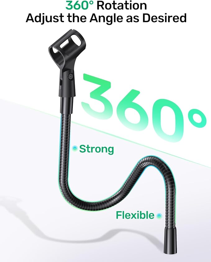 19 Inch Gooseneck Microphone Holder for Podium, 【Heavy-Duty】 2.5 lb Max | Thickened Aluminum Flexible Gooseneck, 2 Mic Holders, 1/4" and 3/8" Adapters, Desk Clamp, Ideal for Gaming, Podcast - Image 3