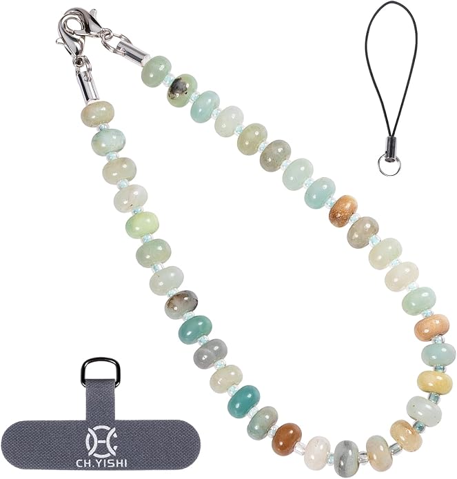 CH.yishi Crystal Beaded Phone Charm Wrist Strap Camera Lanyard | Handmade Cell Phone Chain,with Tether Tab,Keychain Bag Wallet Natural Stone Charm,Headphone Gemstone Decor,Camera Wrist Strap by CHyishi