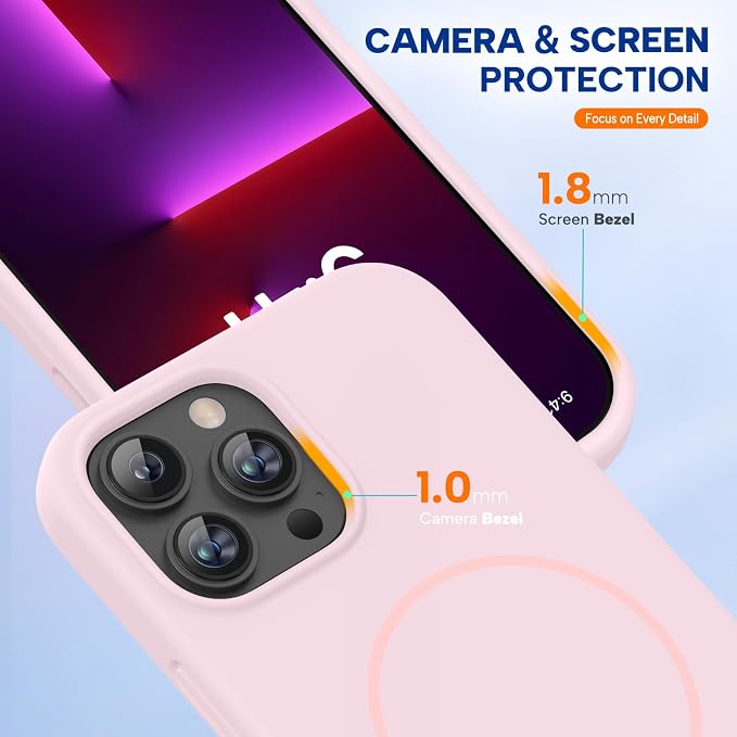 miracase Magnetic for iPhone 13 Pro Max Case, [Soft Anti-Scratch Microfiber Lining], Compatible with MagSafe, Liquid Silicone Shockproof Drop Protection Phone Case for 13 Pro Max, Sand Pink - Image 8