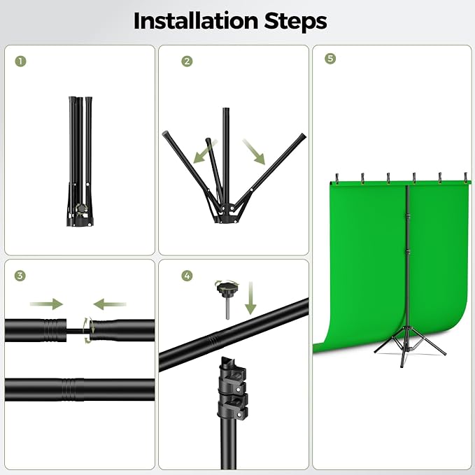 Emart 5x6.5ft Green Screen Backdrop Kit with T-Shape Stand and 6 Clamps | Reverse folding base for easy storage & transport，perfect for Photography, Photoshoot, Studio Video Recording, Streaming - Image 9