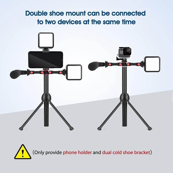 ChromLives Cold Shoe Mount Adapter with Phone Clip,Rotatable Dual Cold Shoe Extension Bracket Hot Shoe Mount Adapter for Led Light/Microphone - Image 4