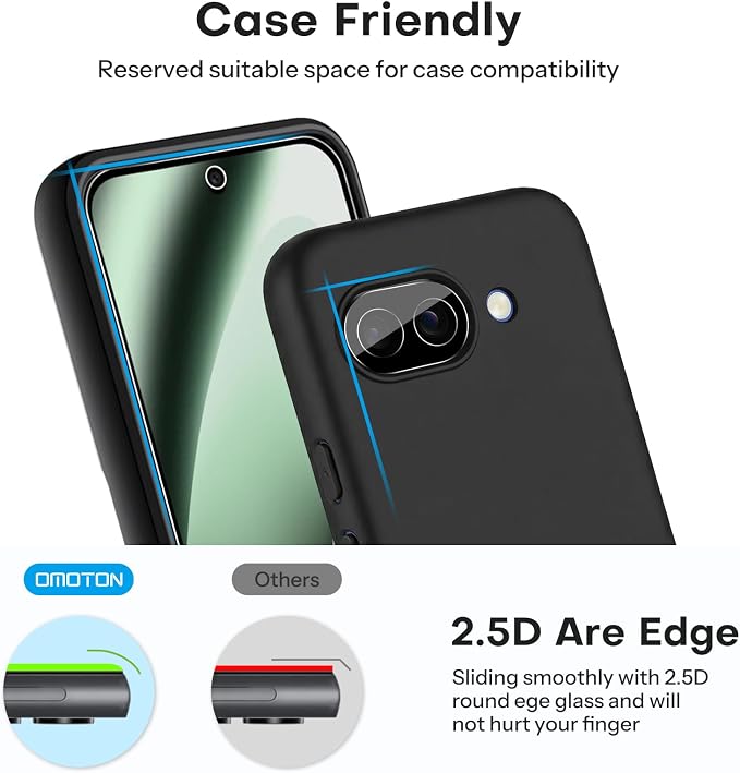OMOTON 3+2 Pack for Google Pixel 10a Screen Protector 6.3 inch | 3 Pack Tempered Glass Screen Protector & 2 Pack Camera Lens Protector with Alignment Framework, Case Friendly - Image 5