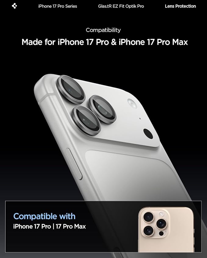 Spigen Camera Lens Protector for iPhone 17 Pro Max / 17 Pro - Gray | GlasTR EZ Fit Optik Pro, 9H+ Tempered glass, Scratch resistant, Auto-align tray, Original photo quality, Case-friendly, 2Pack - Image 2