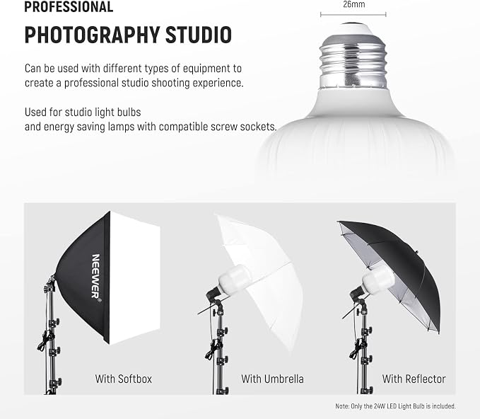 NEEWER E26 35W LED Light Bulbs, 2 Packs, 3150 Lumens/5700K/CRI 93+/15000h Lifespan, Bright Video Photography Lighting, Silent/No Flicker/Non Dimmable 350W Incandescent Equivalent | 15000h Lifespan, Bright Video Photography Lighting, Silent, No Flicker,... - Image 6