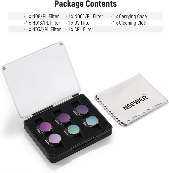 NEEWER ND/PL Filter Set Compatible with DJI Mini 4 Pro, 6 Pack UV CPL ND8/PL ND16/PL ND32/PL ND64/PL Polarizer Neutral Density Drone Lens Accessories, Multi Coated HD Optical Glass/Aluminum Frame - Image 9