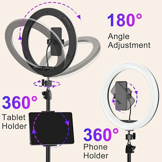10.3" Selfie Ring Light with 73" Tripod Stand Phone iPad Holder-51 RGB Mode | Wireless Remote Circle Halo Light for iPhone, 12 Dimming Levels LED Ringlight with Stand for Makeup/Live Stream/Photo/TikTok - Image 6