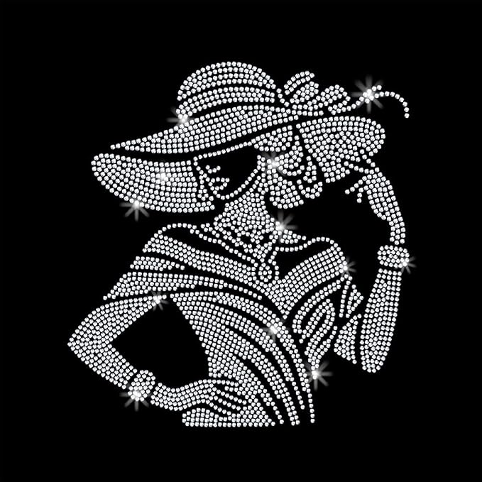 1 Pc Elegant Lady Iron on Rhinestones Transfer, Elegant Hat for Wome Hotfix Iron on Patch Transfer Decals Crystal Heat Transfer Clothing Repair Decor for T-Shirt Hat Jacket Party Decor by GOMAKERER