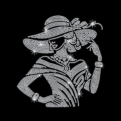 1 Pc Elegant Lady Iron on Rhinestones Transfer, Elegant Hat for Wome Hotfix Iron on Patch Transfer Decals Crystal Heat Transfer Clothing Repair Decor for T-Shirt Hat Jacket Party Decor by GOMAKERER
