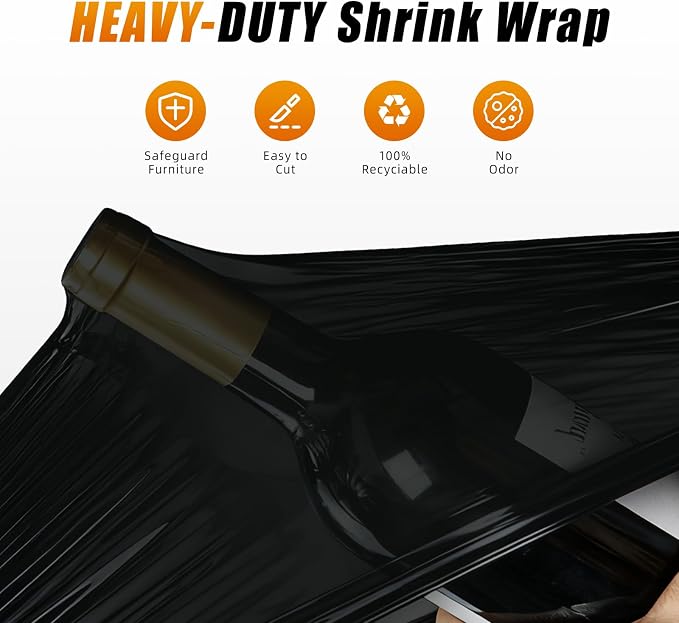 Black Stretch Wrap Shrink Film for Moving Supplies (15inch, 2 Pack) x 1000ft, Industrial Strength Plastic Wrap Stretch Roll for Privacy Protection Pallet Shipping Moving Boxes Furniture with Handles - Image 7
