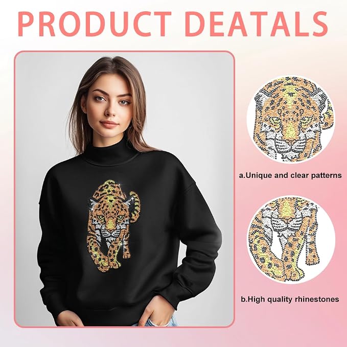1 Pc Leopard Pattern Rhinestone Iron on Hotfix Transfer Decal, Bling DIY Patch Clothing Repair Applique T-Shirt Vest Shoes Hat Jacket Decor Clothing DIY Accessories - Image 2