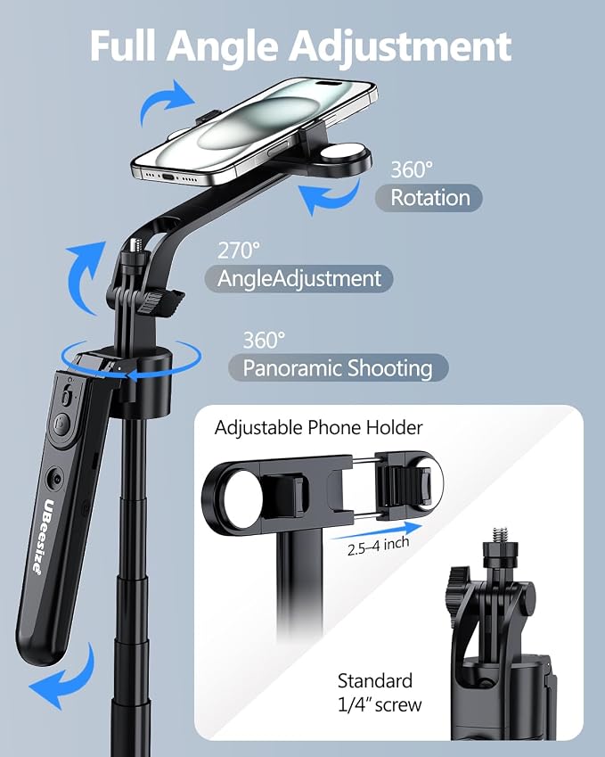 UBeesize 70'' Auto Face Tracking Tripod 360° Rotation with Stand, Phone Tripod with Fill Light, Selfie Stick & Phone Stand for Recording, Vlog/Live Stream/Video/TikTok, Compatible with iPhone/Android - Image 4
