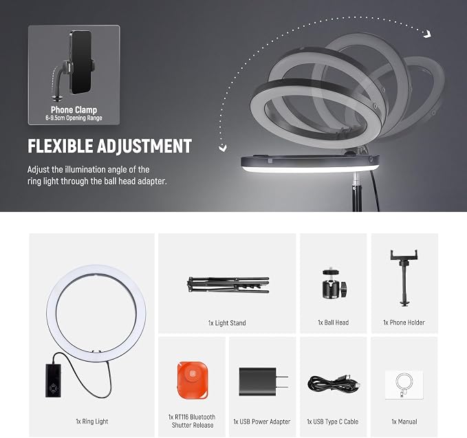 NEEWER 12" Ring Light with Stand Tripod Compatible with iPhone, 24W LED RGB Lighting with Phone Holder for Selfie Studio Photography Video Recording Makeup Lash Streaming, 2500-10000K CRI95+, RH12C - Image 9