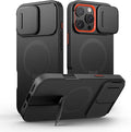 SURITCH for iPhone 16 Pro Max Case with Magnetic Camera Slide Cover and Adjustable Kickstand, Compatible with MagSafe, Shockproof Bumper Case Slim Protective Cover 6.9 Inch, Black by SURITCH