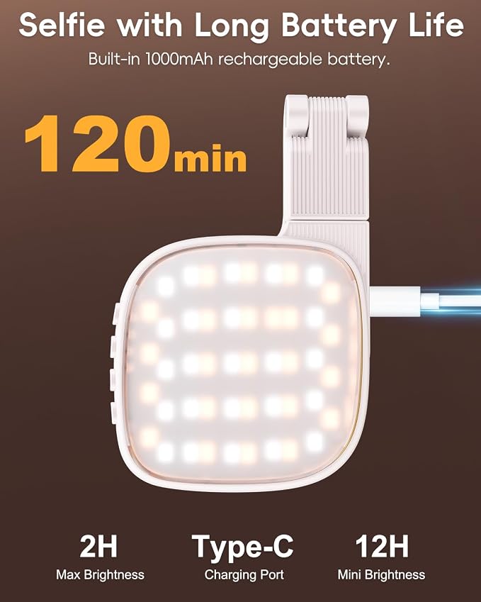 Magnetic Selfie Light for Video Calls, 360° Foldable Ring Light with 3 Colors & Dimmable Brightness, 1000mAh, MagSafe Compatible with iPhone 17-12 & All Phones for Zoom/TikTok/Selfie（White） - Image 5