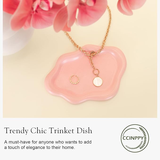 CCINPPY Ceramic Cloud Jewelry Tray Trinket Dish Key Bowl Nightstand Decor | Decorative Small Desk Tray Jewelry Plate Key Holder Bowl Cute Bedroom Room Decor Aesthetic, Gift for Women, Pink Medium - Image 4
