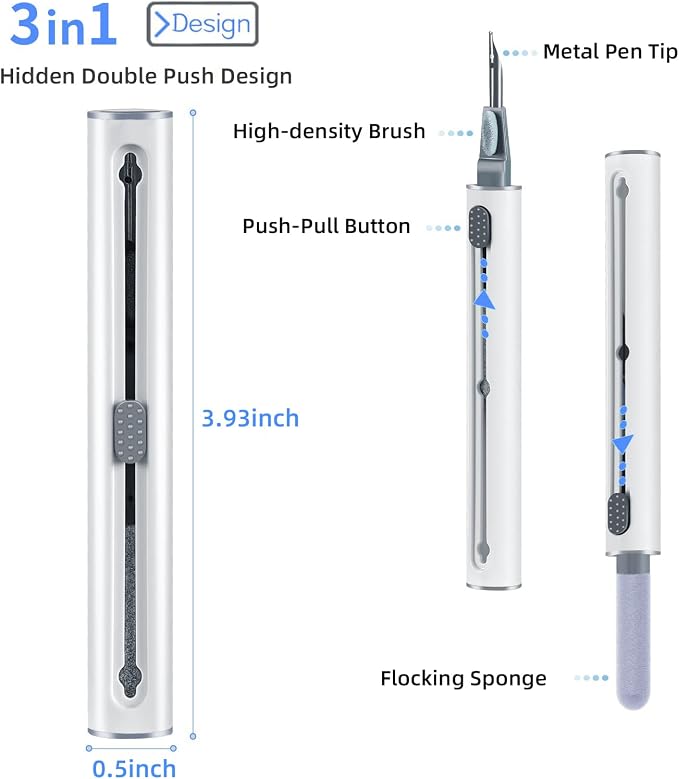 2Pcs Earbud Cleaning kit， Multi-Function Cleaning Pen with Soft Brush Flocking Sponge，Suitable for Bluetooth Headset, Charging Box, Mobile Phone, Earbud - Image 2
