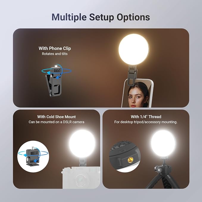 NEEWER Entry Level Version LED Selfie Ring Light, 4.8W Bi Color Edge Lit Clip Phone Fill Lighting with 2000mAh Battery, CRI90+ for Camera Laptop Computer Webcam Video Conference Makeup Recording, N23 - Image 5