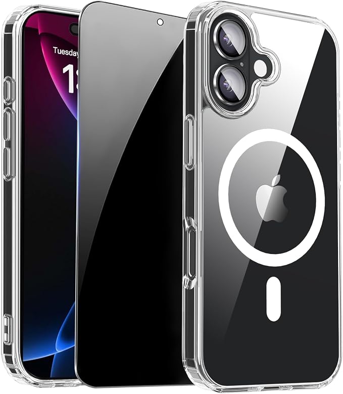 for iPhone 17 Case Clear with Privacy Screen Protector | Magnetic, Compatible with MagSafe, Shockproof Slim Phone Cover for iPhone 17, Transparent by ZOZDOKG