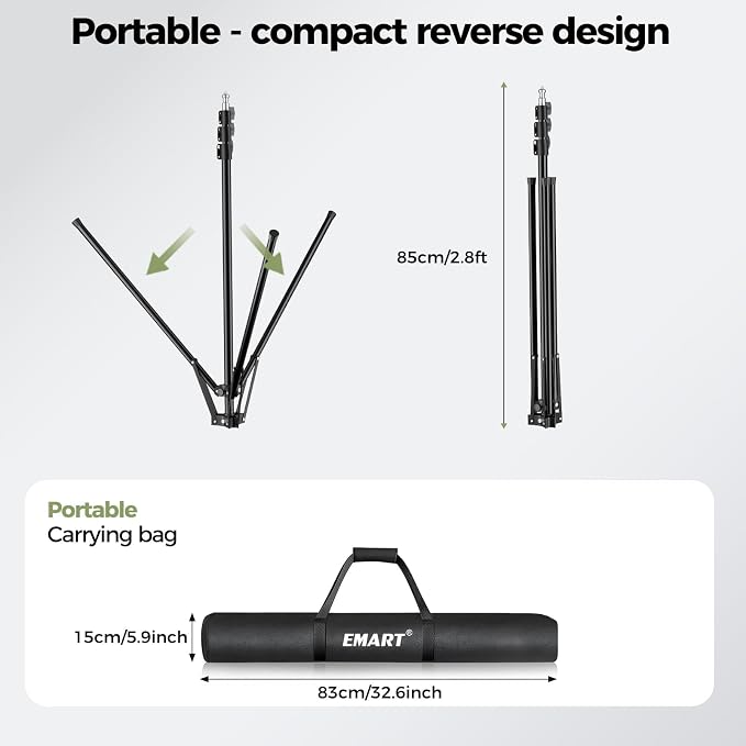 Emart 5x10ft Green Screen Backdrop Kit with T-Shape Stand and 4 Clamps | Reverse folding base for easy storage & transport，perfect for Photography, Photoshoot, Studio Video Recording, Streaming - Image 4