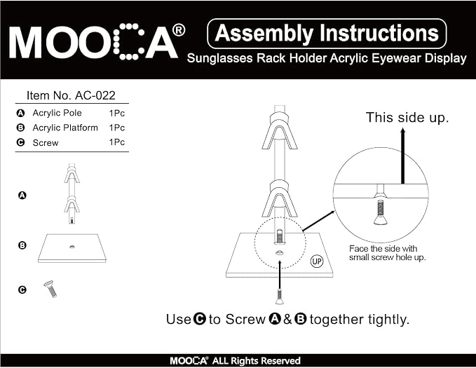 MOOCA 2-Piece Acrylic Eyewear Display Stand, Holds 4 Frames | Eyewear rack with oversized supports displays large sunglasses and eyeglasses for show,store,home and easy assemble.' - Image 7
