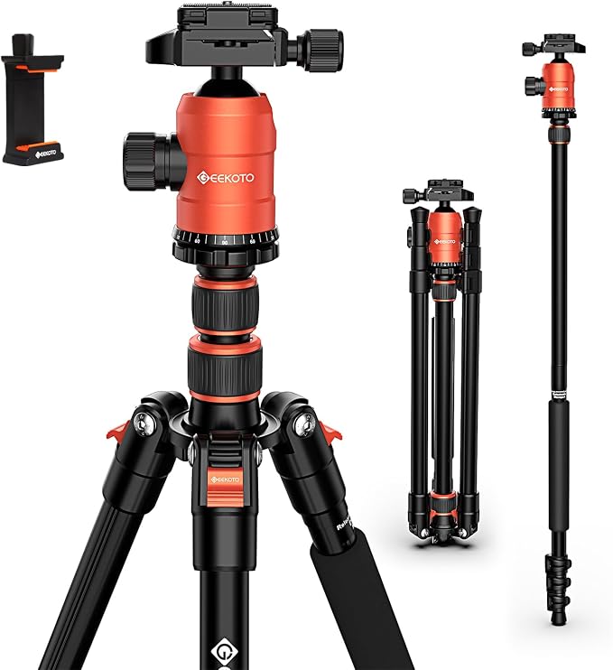 [Upgrade Version] GEEKOTO 77'' Aluminum Camera Stand & Monopod, Foldable Travel Gear with 360° Ball Head and Quick Release Plate for DSLR, Work, and Content Creation by GEEKOTO