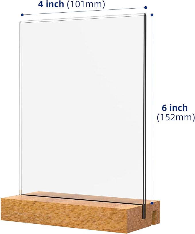 4x6 Inch Acrylic Sign Holder with Wooden Base, Desktop Display Stand (4x6 6Pack) - Image 3