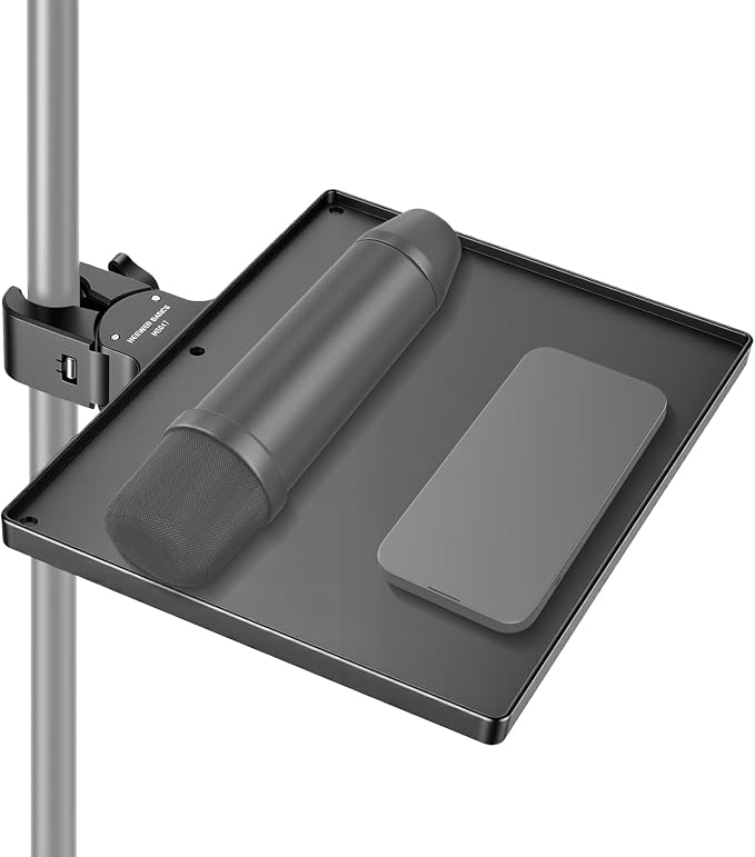NEEWER BASICS Microphone Stand Tray, 10.6" x 8" x 1.3" Clamp on Mic Desk Shelf Attachment for Studio Stage Concert Karaoke Music Recording Meeting Outdoor Lecture for Storage, Max Load 4.4 lb, MS047 by Neewer