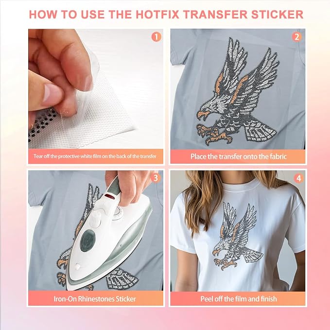 1 Pc Eagle Pattern Iron on Rhinestones Transfer, Bling DIY Patch Clothing Repair Applique T-Shirt Vest Shoes Hat Jacket Decor Clothing DIY Accessories - Image 5