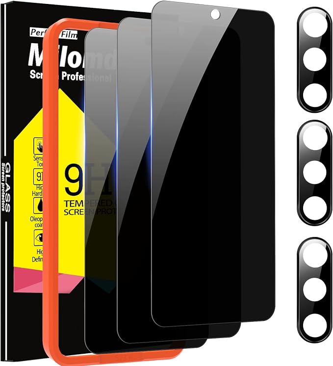 Milomdoi Privacy Screen Protector for Samsung Galaxy S23 Plus | 3+3 Pack, 9H Tempered Glass, Camera Lens Protector, Military Grade Shatterproof, Easy Installation, No Bubbles by Milomdoi