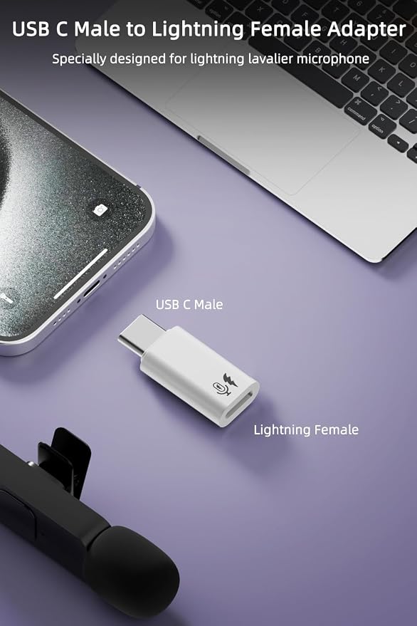 AreMe 2 Pack USB C to Lavalier Microphone Adapter, White | Not for Headphone/Data, Type C Male Converter for Wireless Lavalier Microphone, iPhone 17/16/15 Series, iPad Pro/Air - Image 5