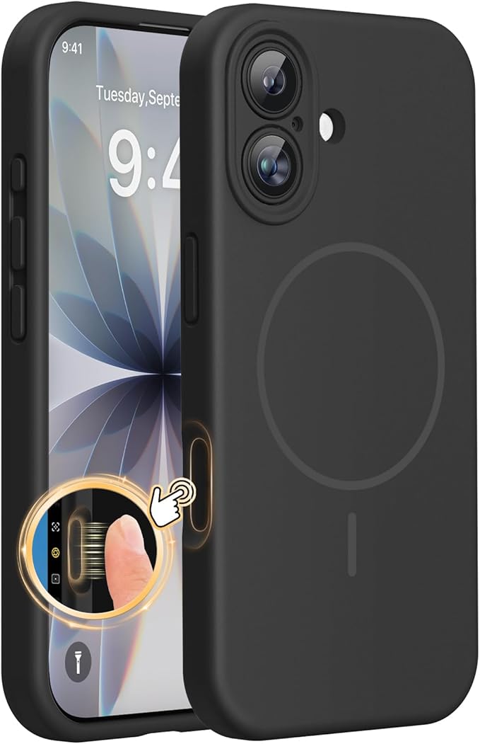 Miracase Silicone & Magnetic for iPhone 17 Case, Black | Compatible with MagSafe, Silicone Camera Control Cover, Soft Microfiber Lining, Shockproof Drop Protection Phone Case for 17 by Miracase