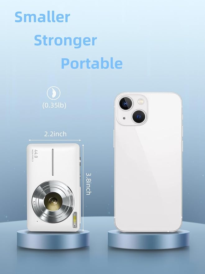 Digital Camera 1080P with 32G Card 16X Zoom & Flash Compact for Kid, White | Small camera with anti-shake, Includes 2 batteries & charger. Perfect for parties, trips, birthdays gift from parents - Image 6