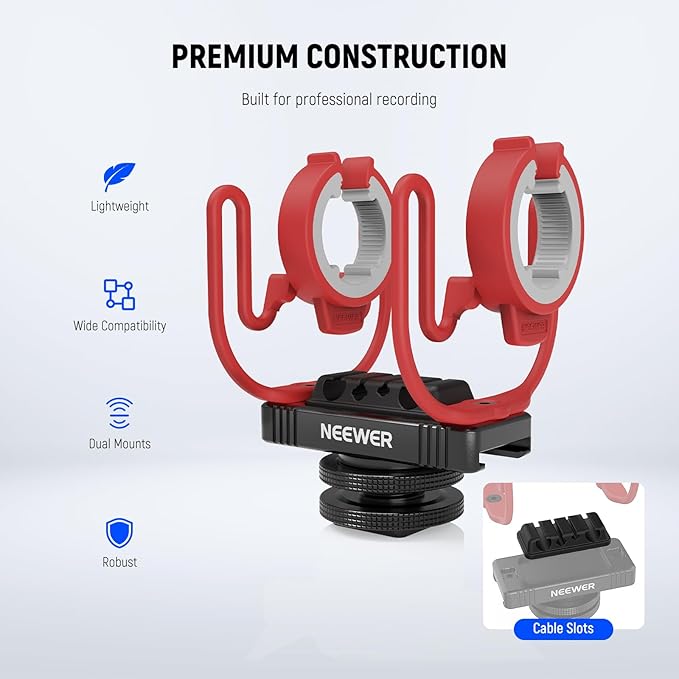 NEEWER Microphone Shock Mount with Cold Shoe, 1/4" Thread for Camera Cages, Boom Arm Pole Stands, Tripods, Mic Holder Compatible with VM15 Rode NTG Series Sennheiser MKE600 Audio Technica AT875R, MH1 - Image 3
