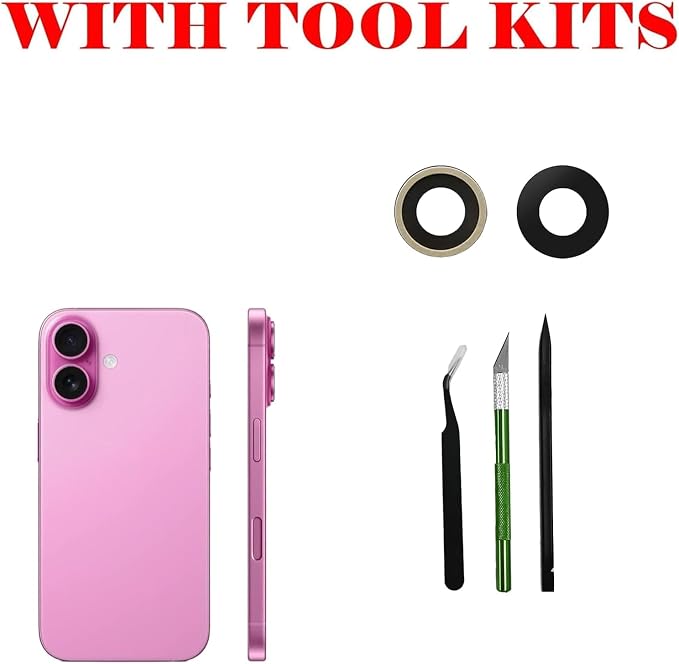 2pcs/Set 16 Back Rear Camera Lens Glass Replacement for iPhone 16 Camera Lens Replacement with and Reparing Toolkits - Image 5