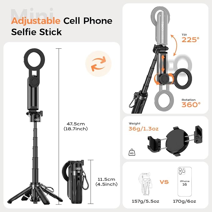 Multifunctional Mini Phone Tripod for Magsafe, Magnetic Chuck＆ Clip Pocket Size Magnetic Selfie Stick for iPhone with Remote, Extendable Cell Phone Small Tripod Magnet Stand for All Smartphones - Image 3