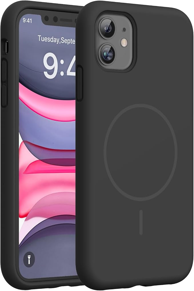 miracase Magnetic for iPhone 11 Case, [Soft Anti-Scratch Microfiber Lining], Compatible with MagSafe, Silicone Shockproof Protection Phone Case for 11, Black Magnetic by Miracase