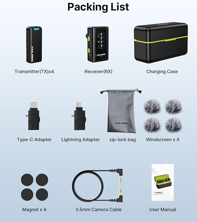 FULAIM Wireless Lavalier Microphone System, Lavalier Lapel Mic with 54H Battery Life Charging Case for DSLR Cameras/iPhone/Android/Live Streaming - Image 7