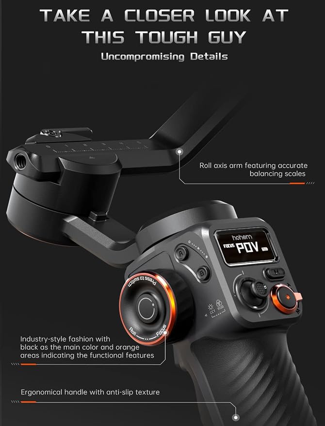 Hohem iSteady M6 Kit Gimbal Stabilizer for iPhone &Android,3-Axis Gimbal | AI Tracking,Magnetic Fill Light,0.91-inch OLED Display, 400g Max Payload ,360° Inception Mode,18h Battery - Image 6