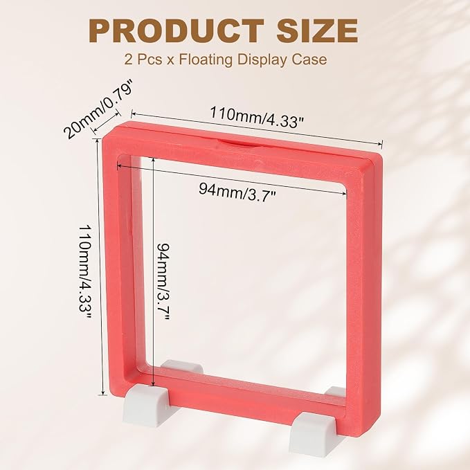 PATIKIL 2Pcs Floating Display Case, 4.3 Inch Jewelry Display Case Stand Challenge Coin Holder Frames Transparent Small Storage Box 3D for Necklace Bracelets Pendants, Red/White - Image 2
