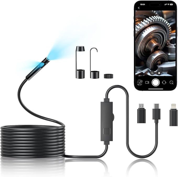 Dual Lens Endoscope Camera with Light,1920P HD Inspection Camera for Automotive & Home, IP67 Waterproof Borescope with Semi-Rigid Snake Cable,Detects Pipe Clogs,Engine Issues-16.5FT for iPhone Android by Vafafinder