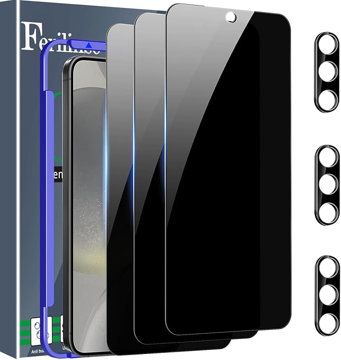 Ferilinso 3 Pack Privacy Screen Protector for Samsung Galaxy S24 Plus | 9H+ Tempered Glass, Military-Grade Shatterproof, HD, Case Friendly, Easy Installation Bubble Free, with Camera Lens Protector by Ferilinso