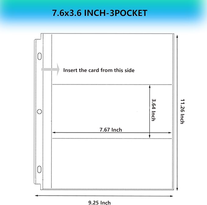 50 Pack （7.6x3.6inch ） 3 Pockets Currency Sleeves for 3 Ring Binder | Currency Collection Sleeves, Cash Collecting Album Refill Page, for Collecting Dollar Bills, Paper Money,and Coupons - Image 3
