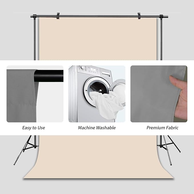 Beige Photo Backdrop for Photoshoot Solid Color Background 10x10 ft | Cream Photography Photobooth Curtain for Headshot, Homestudio, Portrait, Video, Meeting, Easy to Install, Washable Fabric - Image 6