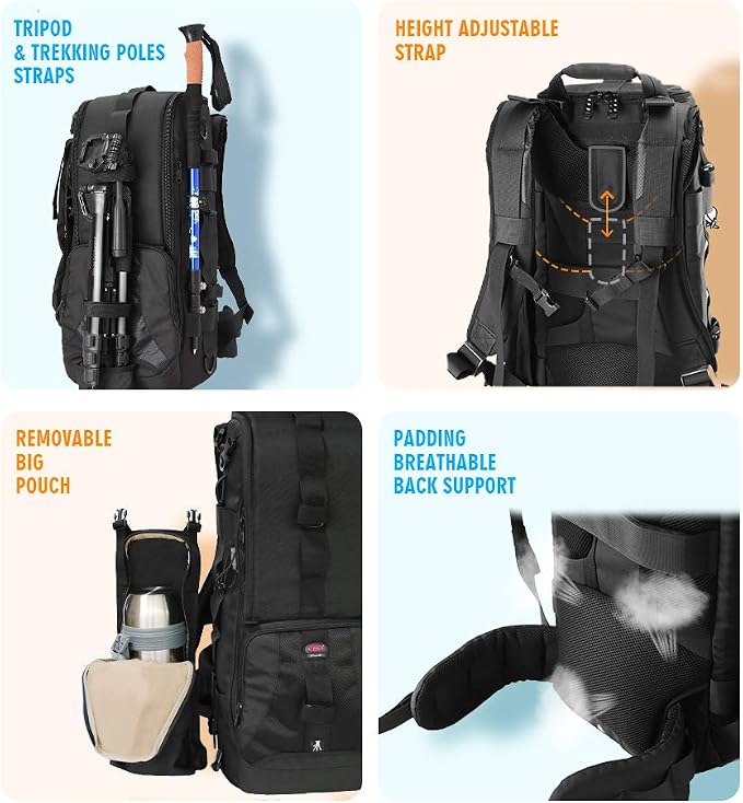 22L Professional DSLR Camera Backpack with Laptop Compartment & Rain Cover | Fits Full-Frame DSLR & Mirrorless Cameras, Multiple Lenses, Tablet, Padded Dividers, Travel-Ready, Waterproof Rain Cover - Image 5